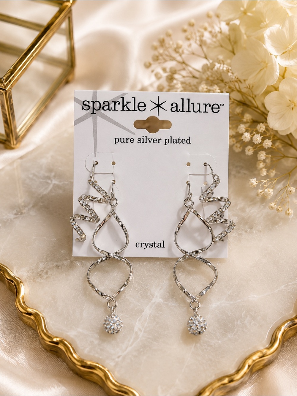 Sparkle Allure Silver Plated Crystal Drop Earrings – 2 Pairs